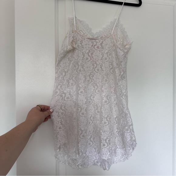 Vintage 'Delicates' (XS/S) White Sheer Lace Chemise Lingerie Slip Dress Floral - Picture 8 of 9